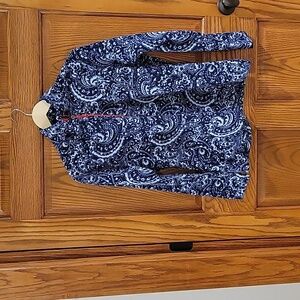 Eddie Bauer Women's 1/4 zip fleece in a size large, fun navy paisley.